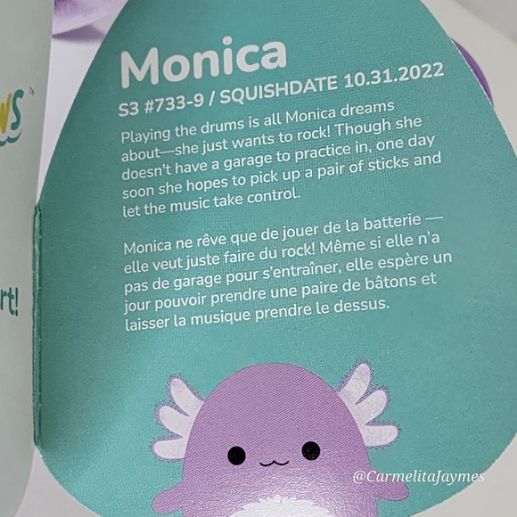 MONICA 🦎Purple Axolotl Clip Original Squishmallow ☆ NWT ☆ - Picture 4 of 7